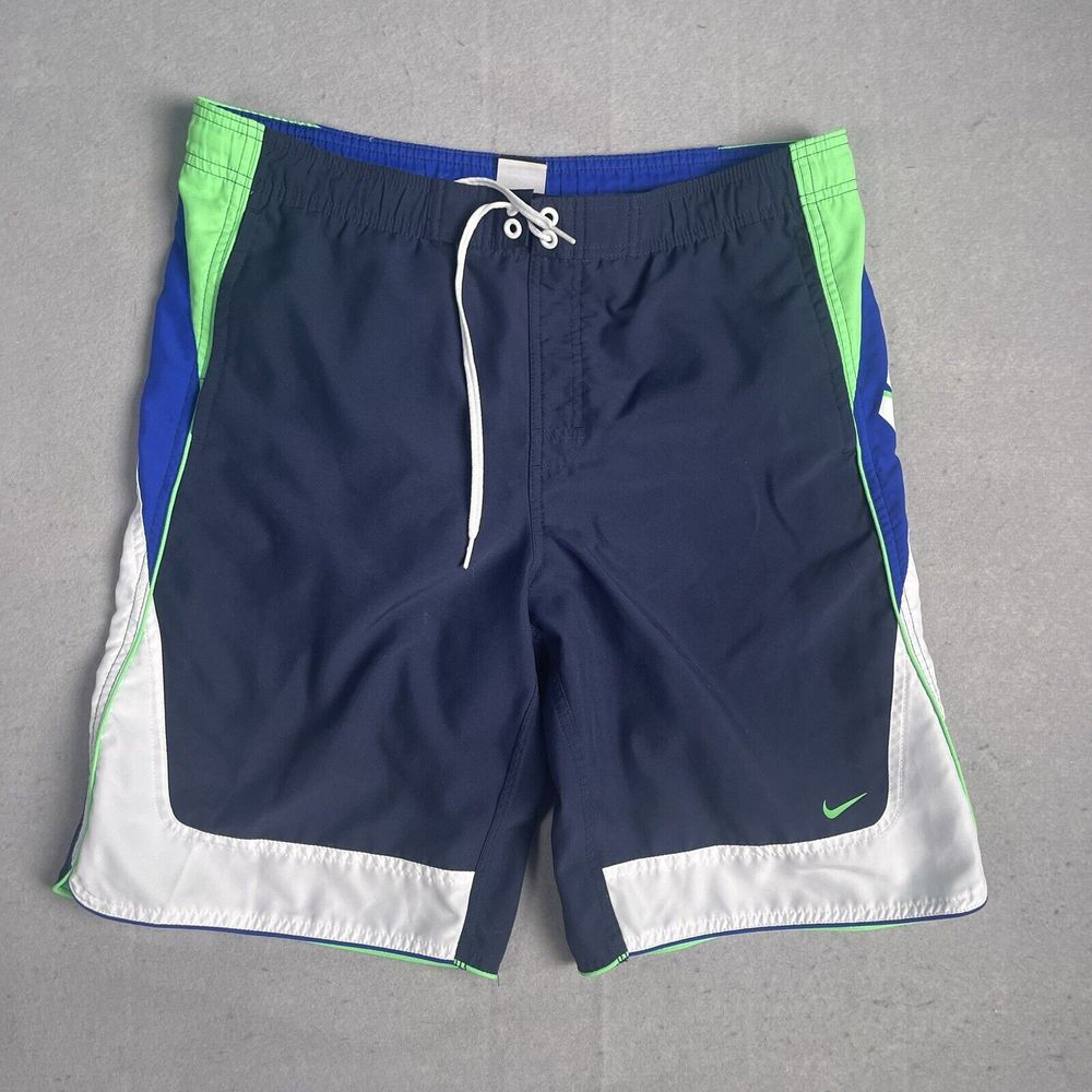 Nike Mesh Lined Swim‎ Trunks Board Shorts Men Small Blue